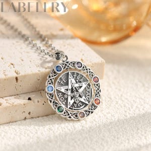 Tetragrammaton Pentagram Necklace: 925 Silver Rotating YHWH Pendant