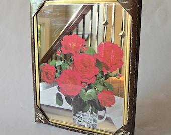 Vintage Framed Mirror Still Life 8x10 Wall Art - Flowers in Vase - Eclectic Gallery Wall Mirror