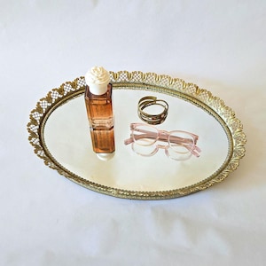 slim fit dress slacks Vintage Gold Dresser Vanity Mirrored Tray. Rich Gilded Metal Tea Rose –  Anything Discovered main image 1