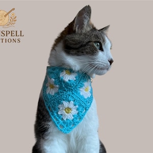 Gehaakte margrietbandana voor huisdieren – verstelbare halsband met bel – accessoire kat, hond, konijn