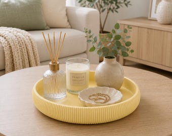 Modern Fluted 3D Printed Round Tray – 9 Inch Decorative Tray - Bathroom Vanity Organizer - Minimalist Home Decor - Jewelry Tray -