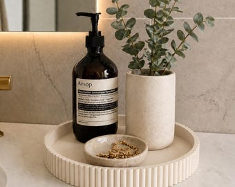 Modern Fluted Round Tray – 9 Inch Decorative Tray | Bathroom Vanity Organizer | Minimalist Home Decor | Jewelry Tray | Entryway Catchall