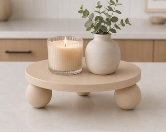 3D Printed Round Pedestal Tray with Ball Feet | Modern Decorative Riser | Minimalist Vanity, Kitchen & Bathroom Organizer
