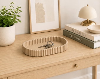 Modern Ribbed Key Tray – 3D Printed Catchall Dish | Entryway Organizer | Minimalist Home Decor | Jewelry & Key Holder