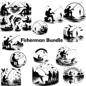 Fishing SVG Bundle | FishingVector Designs for T-Shirts | Clipart PNG SVG | Cricut Cut Files | Digital Download