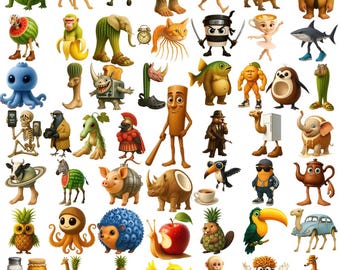Italian Brainrot PNG Bundle | Funny Meme Characters | Tralalero Tralala, Bombardino Cocodrilo, Rhino Toasterino | Digital Download