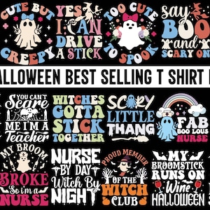 Halloween Bundle | PNG Sublimation Designs | Vintage Halloween Clipart | Spooky Sayings PNG | Halloween Decor & Crafts