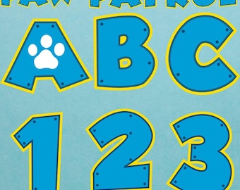 Puppy Rescue Team Font and Number Doodle Art SVG Alphabet, Paw Letters, 3D Paw Alphabet Clipart, Paw Font Blue, Paw Svg Png, Vinyl Cut File