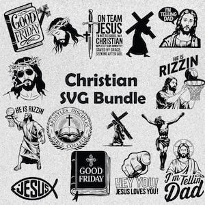 Paquete SVG cristiano / Diseños de fe / Citas cristianas PNG DXF / Imágenes prediseñadas de las Escrituras de Jesús para Cricut / Descarga digital