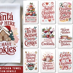 Christmas Kitchen Towel Sublimation Bundle | Tea Towel PNG Designs | Holiday Baking Sublimation | Christmas Pot Holder & Towel Bundle