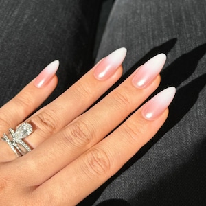 French Ombre Chrome Almond Press On Nails • Hailey Bieber Glazed Donut • Wedding Nails • Summer Nails • Everyday Nails • Chrome Press Ons