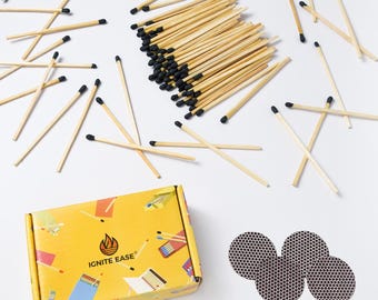 100 cerillas de seguridad con punta negra de 4 pulgadas, extra largas, con percutor, caja de cerillas