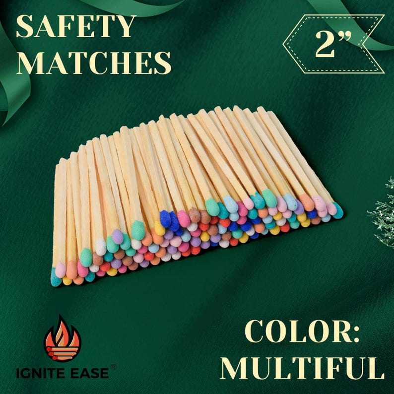 100 Count Safety Rainbow Matches: 2 Inch Colorful Wooden Matches with Striker, Matchsticks with Box for Candle, Fireplaces By IGNITE EASE image 3