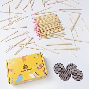 Fósforos largos de seguridad de 10 cm (4 pulgadas), paquete de 100 fósforos para velas y chimeneas, con rascador y caja. Rosa