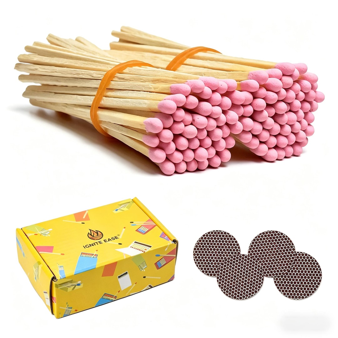 100 Count 4 Inch Safety Pink Matches Sticks With Striker, Box, Long ...
