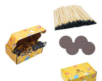 Black Tip Matches-100 Count Safty Matches with Striker & Box for DIY, Party Decor