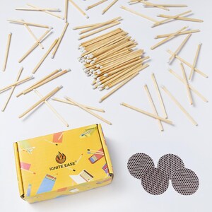 Fósforos largos de seguridad de 10 cm (4 pulgadas), paquete de 100 fósforos para velas y chimeneas, con rascador y caja. Blanco