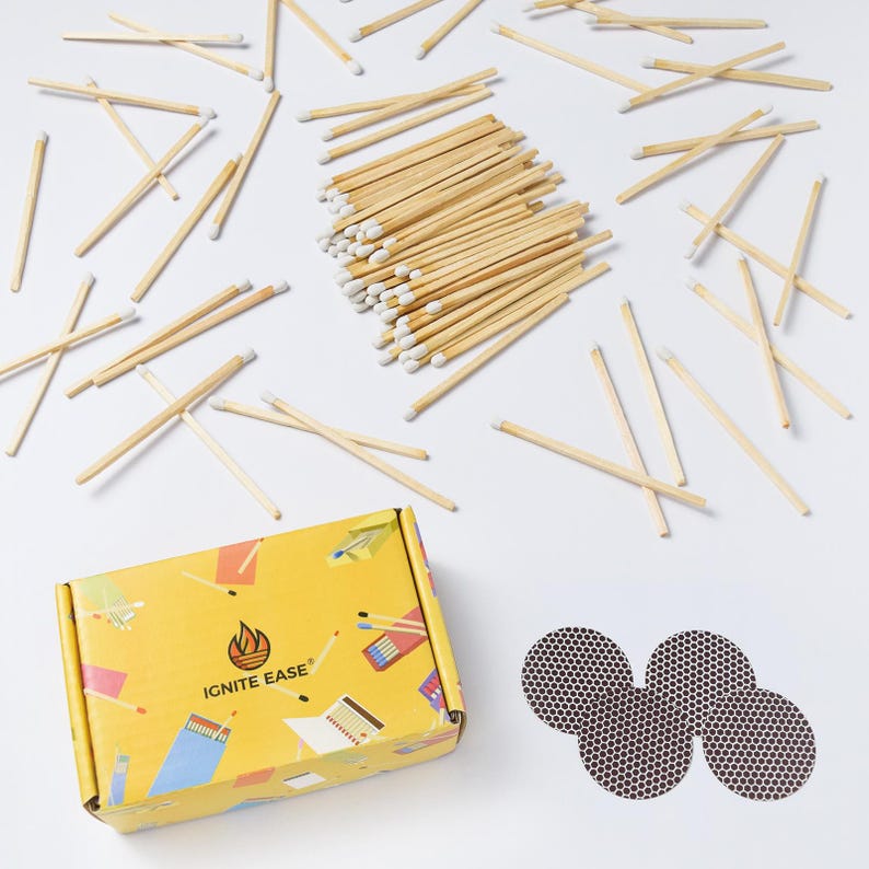 Fósforos largos de seguridad de 10 cm (4 pulgadas), paquete de 100 fósforos para velas y chimeneas, con rascador y caja. Blanco