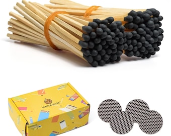 100 Count Safety Black Tip Matches 4 Inch, Extra Long Matches Sticks with Striker, Box of Match
