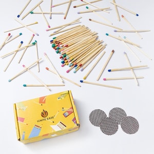 Fósforos largos de seguridad de 10 cm (4 pulgadas), paquete de 100 fósforos para velas y chimeneas, con rascador y caja. Arcoíris