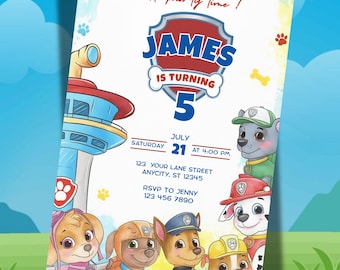 Paw Patrol Birthday Invitation Editable Canva Template,  Kids Birthday Invitation, Instant Digital Download, Paw-ty Invite