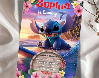 Cartoon Stitch Birthday Invitation Template | Editable Bday Evite (Digital)