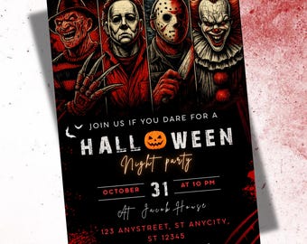 Horror Movie Halloween Party Invitation, Spooky Costume Invite (Digital Download)