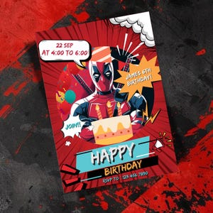 Deadpool Birthday Invitation, Editable Deadpool Party Invite, Superhero Birthday Printable, Instant Download, Customizable Deadpool Invite