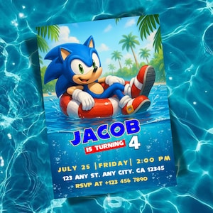 Sonic Pool Party Birthday Invitation,Sonic beach Party Invitation,Sonic the Hedgehog Summer Party Invite,Summer Splash Party Invite Download