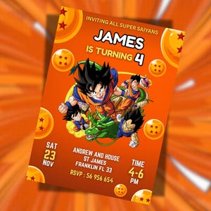 Editable Dragon Ball Z Birthday Invitation | Goku Anime Party Invite for Boys | Printable & Instant Download | Canva Template Phone Template