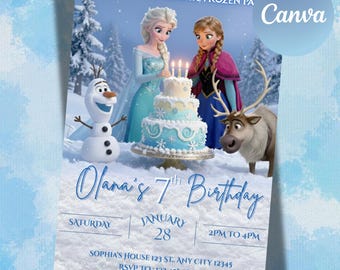 Editable Frozen Birthday Invitation, Elsa and Anna (Digital Download)