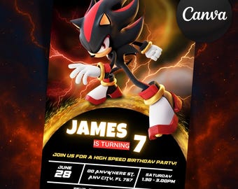 Sonic Birthday Invitation, Editable Gamer Party Template (Digital Invite)