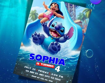Lilo and Stitch Birthday Invitation | Editable Pool Party Invite (Digital Download)