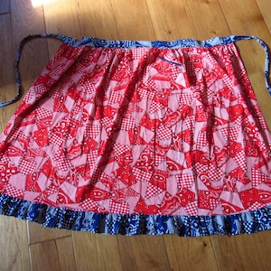 Vintage Potpourri Press 28" Waist Wrap Skirt Red Blue Patchwork-Print Gingham Paisley Pattern Long Maxi/Ankle Length 1970's