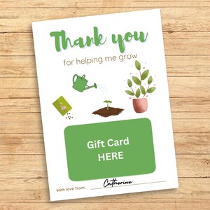 Teacher Gift Card Holder, End Of Year Gift, Teacher Appreciation Gift Card Holder, Printable Teacher Gift, Thank You For Helping Me Grow