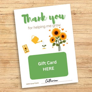 Teacher Gift Card Holder, End Of Year Gift, Teacher Appreciation Gift Card Holder, Printable Teacher Gift, Thank You For Helping Me Grow