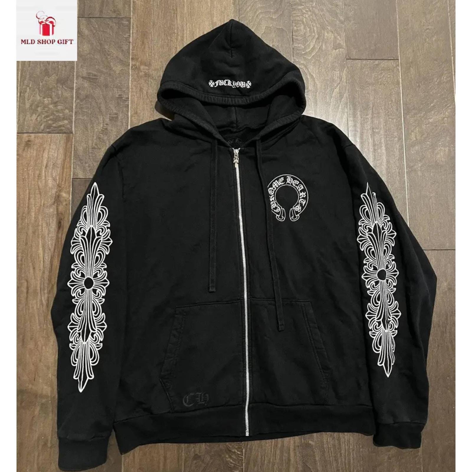 トップス CHROME HEARTS zip hoodie Chrome Hearts CH Black White Miami Horseshoe Zip Up Hoodie