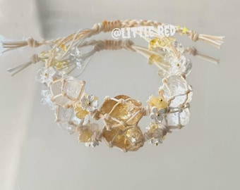 Citrine Macrame Bracelet: Raw Crystal, Clear Quartz, Boho Healing