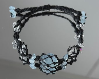 Raw Aquamarine Crystal Macrame Bracelet: Boho Healing Stone Jewelry