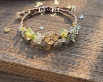 Bracciale in macramè con cristallo di citrino grezzo: gioielli fatti a mano con pietra del sole