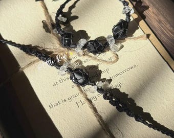 Obsidian Macrame Bracelet: Protection & Chakra Healing, Boho Jewelry