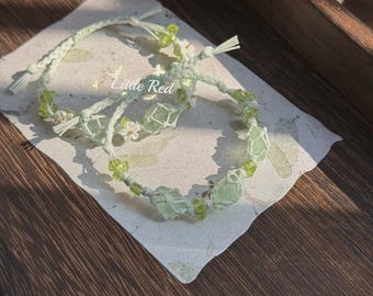 Green Fluorite Macrame Bracelet: Raw Crystal, Peridot Chips, Boho Healing Stone