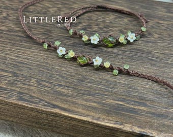 Bracciale in macramè con pietra grezza di peridoto, gioielli in cristallo boho fatti a mano