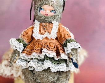 Vintage Style Mohair Teddy Doll: Jointed Artist Bear, Collectible stuffed toy, OOAK