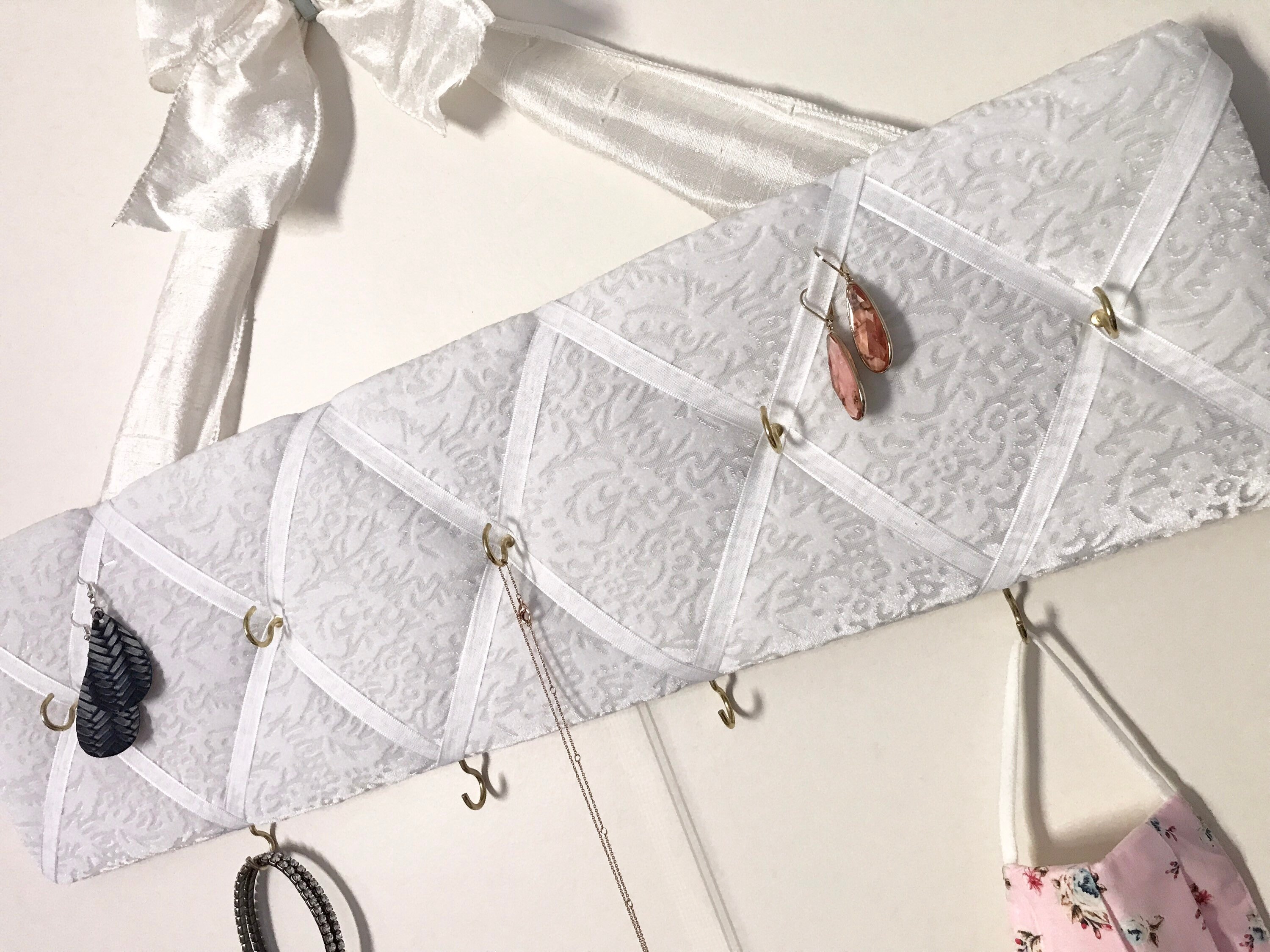 Jewelry Hanger 9 gold hooks deluxe flocked ivory fabric. Etsy
