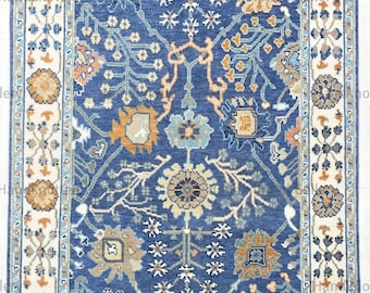 Tappeto persiano blu / Tappeto floreale vintage per soggiorno in stile boho-farmhouse