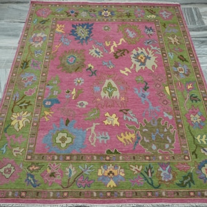 Pink Oushak Rug: Hand-Knotted New Zealand Wool Area Rug