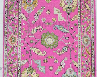 Hand-Knotted Wool Oushak Rug – Pink Antique-Style Area Rug