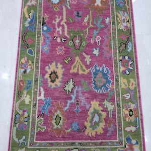 Pink green colorfull oushak rugs available 3x5 ready to ship