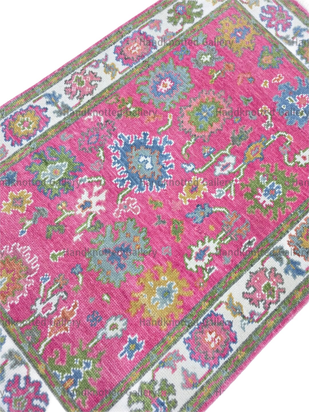Boho Vibrant Pink Floral Area Rug - Hand-knotted Turkish Wool Rug for ...